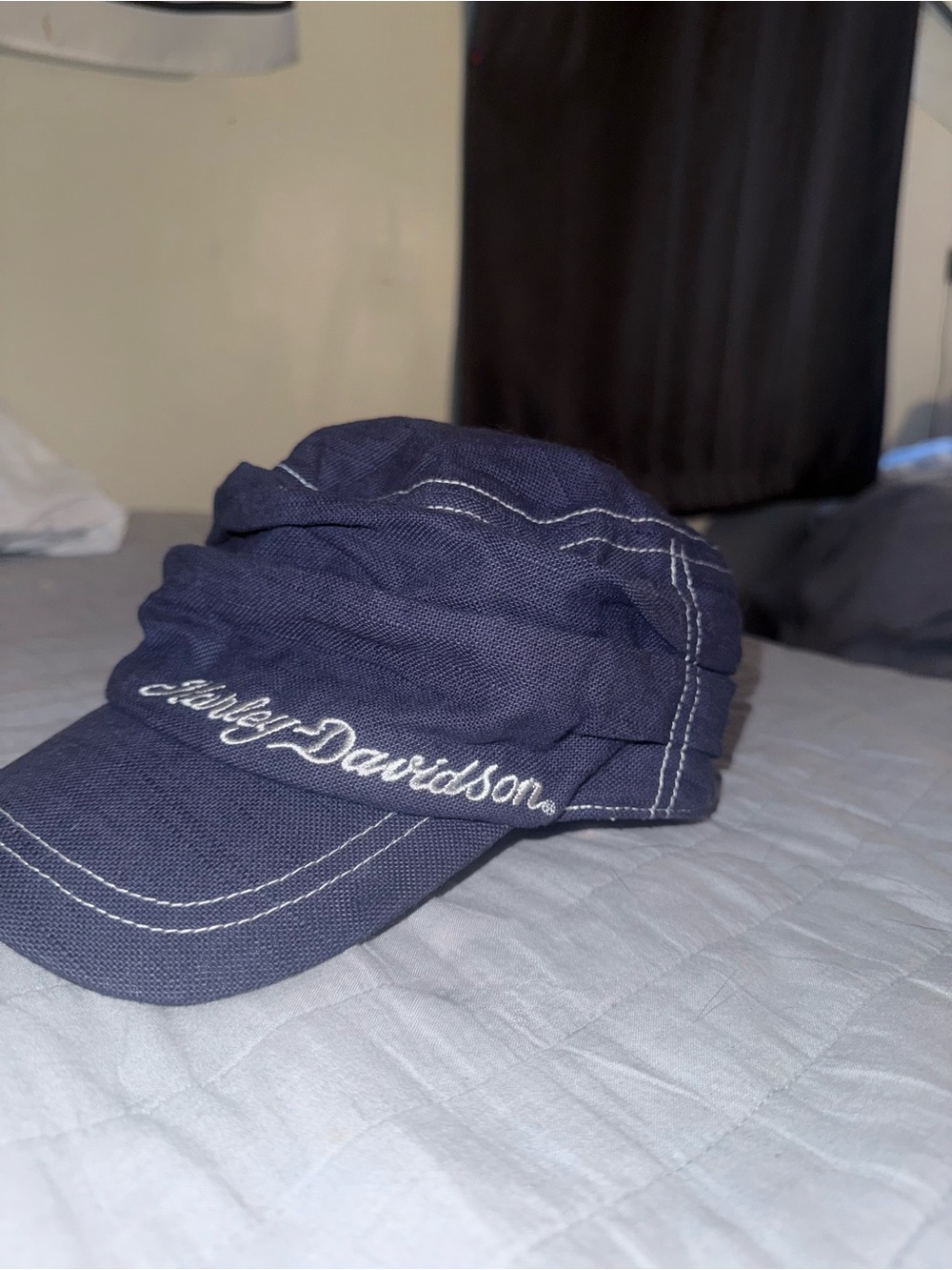 Harley-Davidson Dark Blue Military-Style Cap with White Stitching